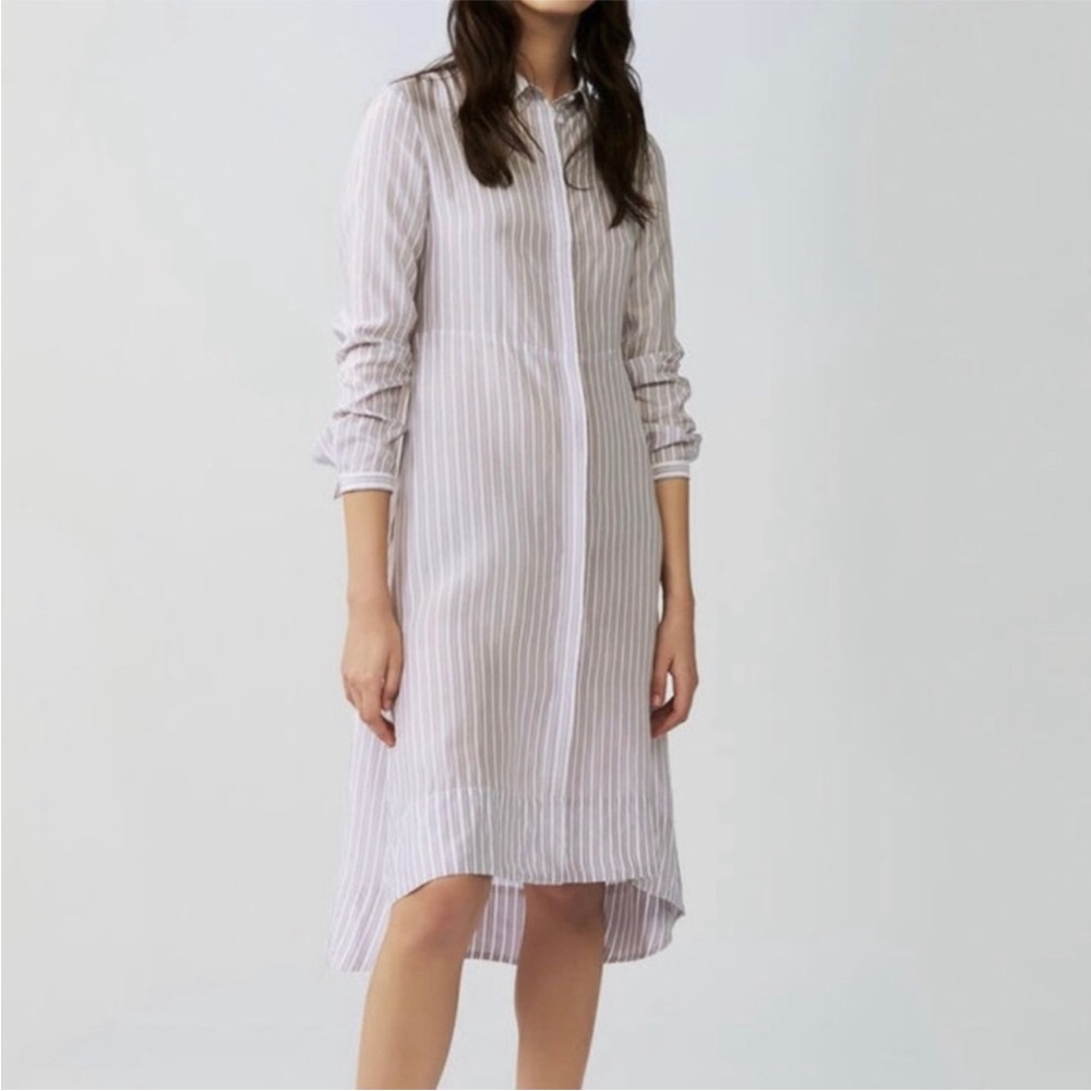 MAJE // SZ 3/LG // Realli Striped Satin Twill Midi Shirt Dress // retail $320